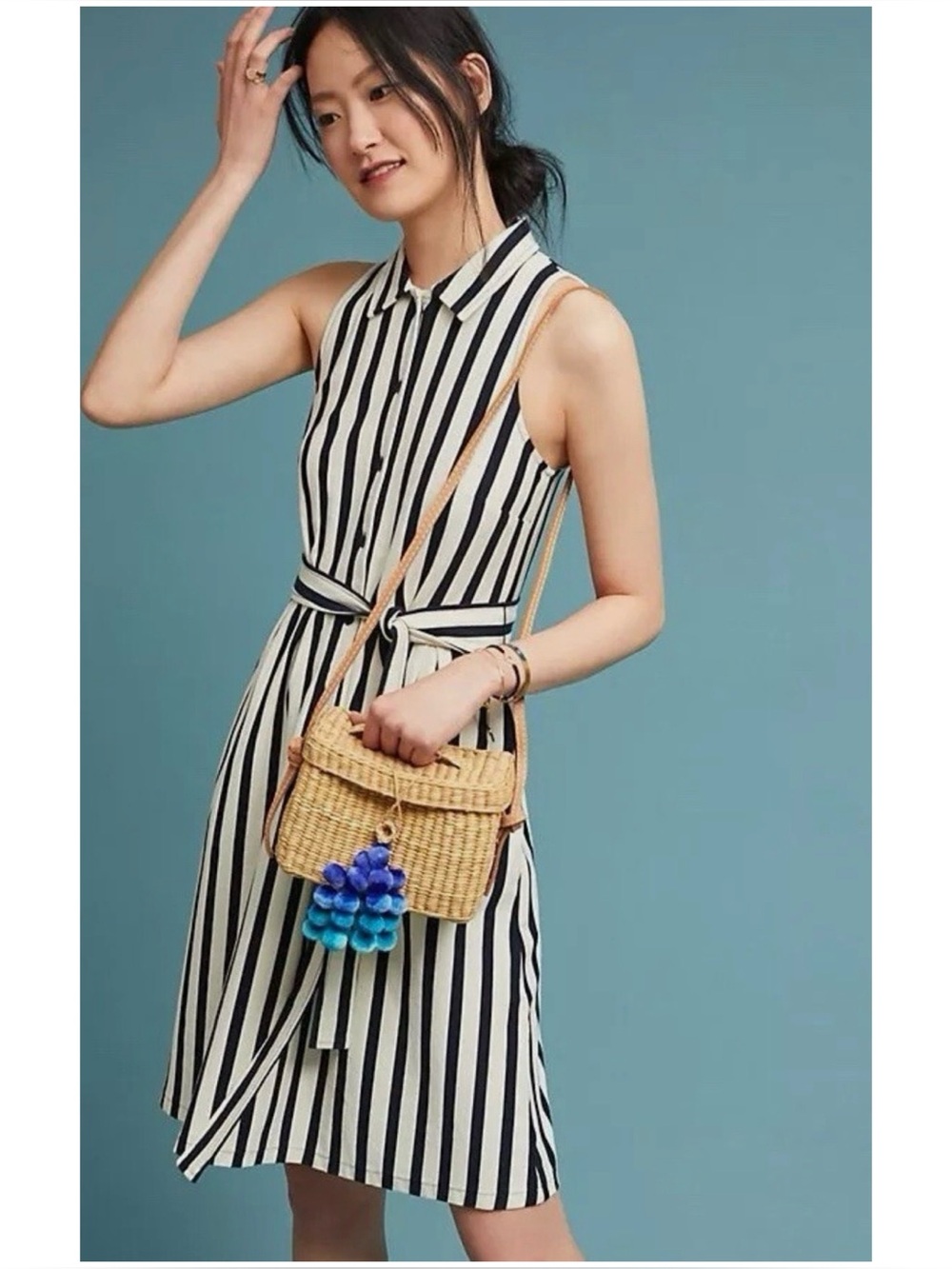 NWOT Anthropologie Maeve Black & Ivory Striped Sleeveless Dress  Size Small